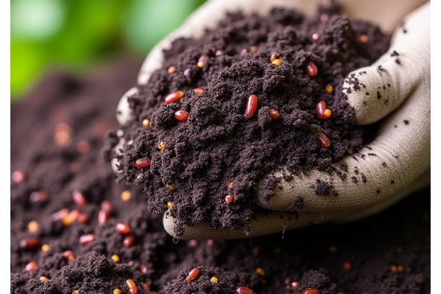 Rich, dark organic compost pile
